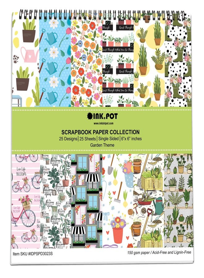 Inkdotpot مجموعة ورق قصاصات Inkdotpot مكونة من 25 ورقة بتصميم حديقة، مقاس 6x6، ورق قصاصات أحادي الجانب - ورق مقوى ملون، ورق قصاصات، ورق زخرفي، لوازم صنع البطاقات، ورق للمذكرات والحرف اليدوية - Image 1